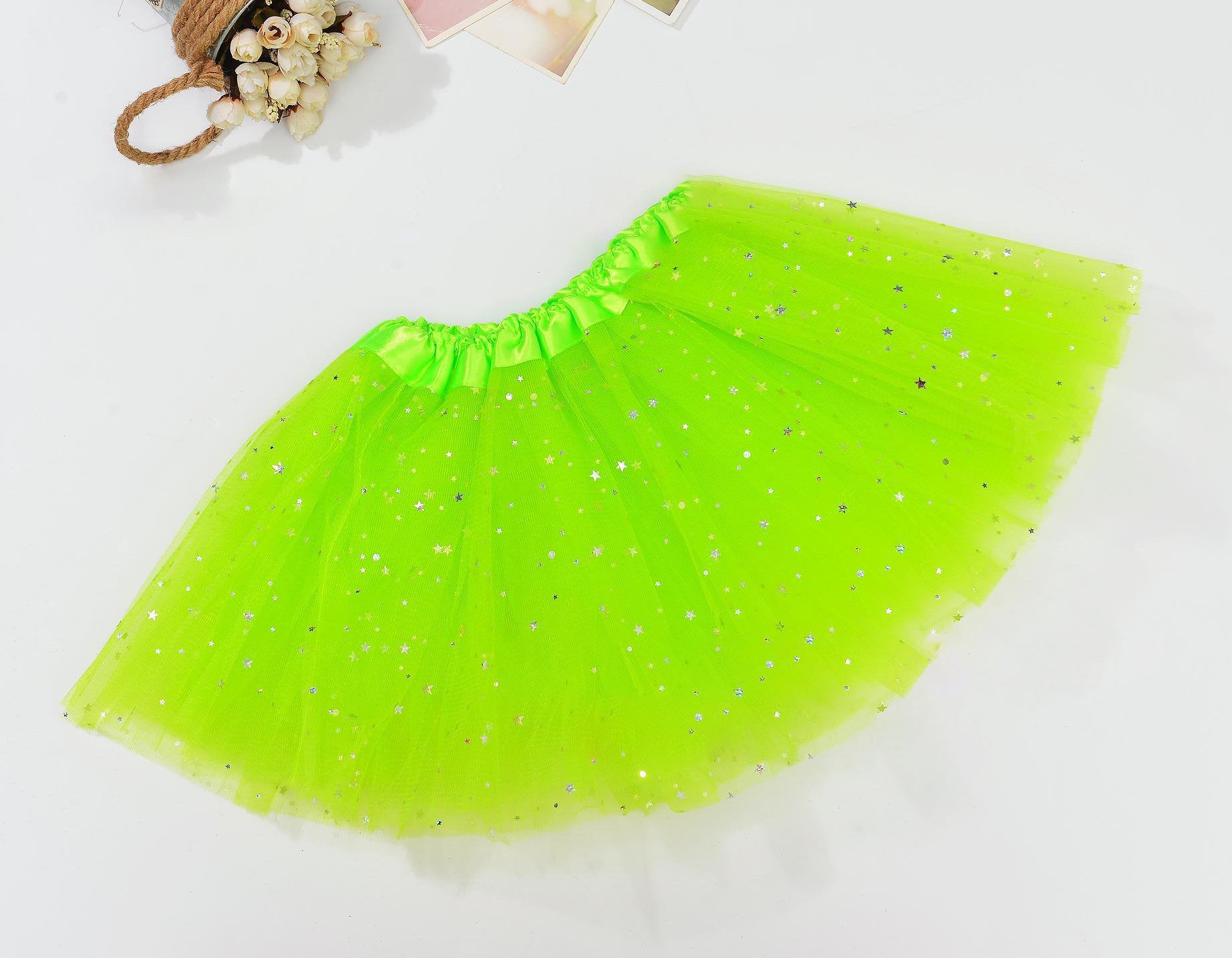 Sequin Tulle Tutu Skirt Ballet Kids Princess Dressup Party Baby Girls Dance Wear, Neon Green, Kids Main image