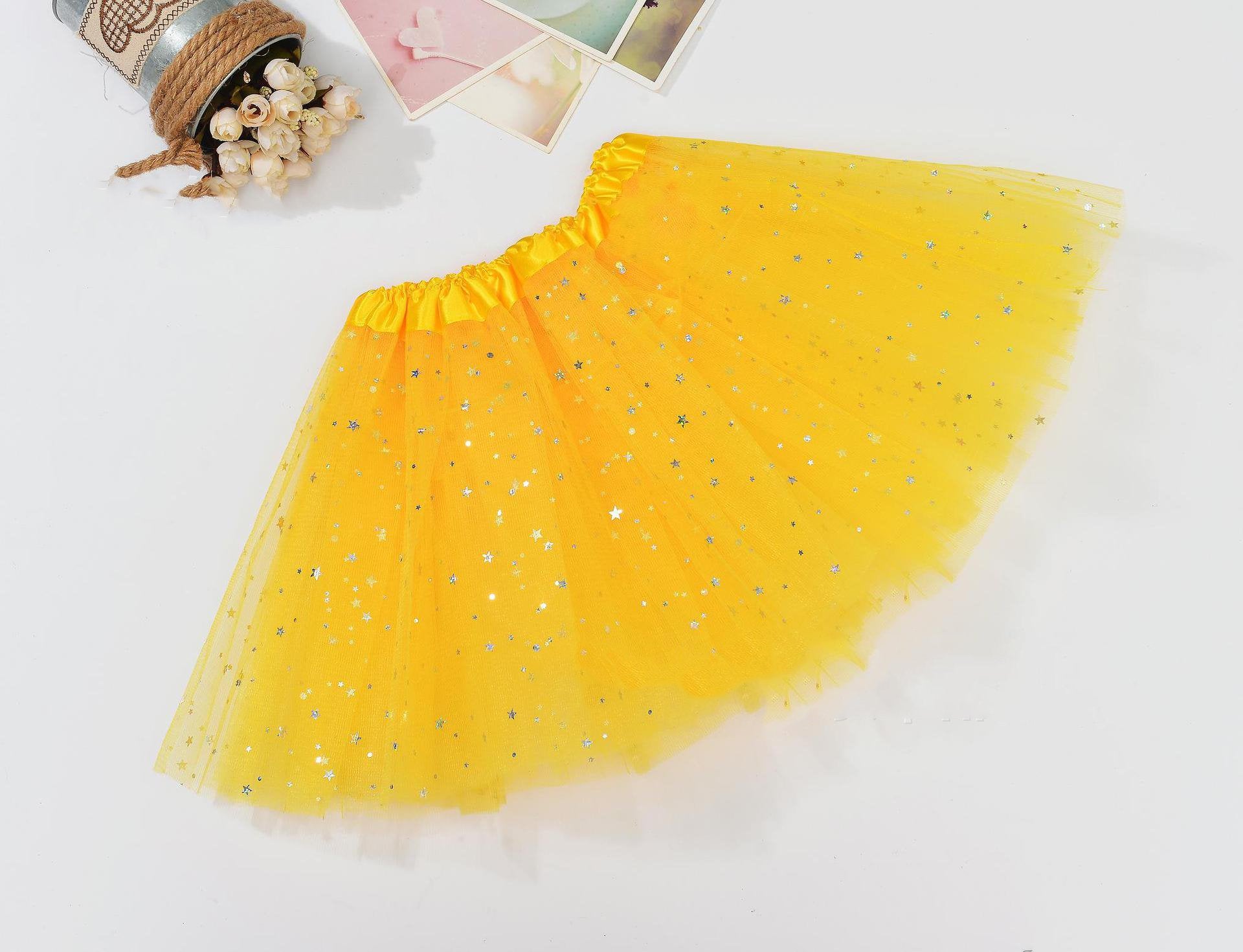 Sequin Tulle Tutu Skirt Ballet Kids Princess Dressup Party Baby Girls Dance Wear, Yellow, Kids Main image