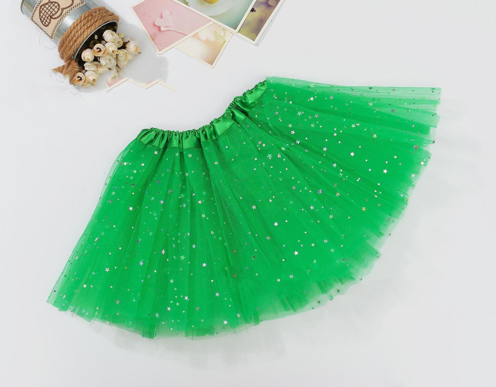 Sequin Tulle Tutu Skirt Ballet Kids Princess Dressup Party Baby Girls Dance Wear, Green, Kids Main image
