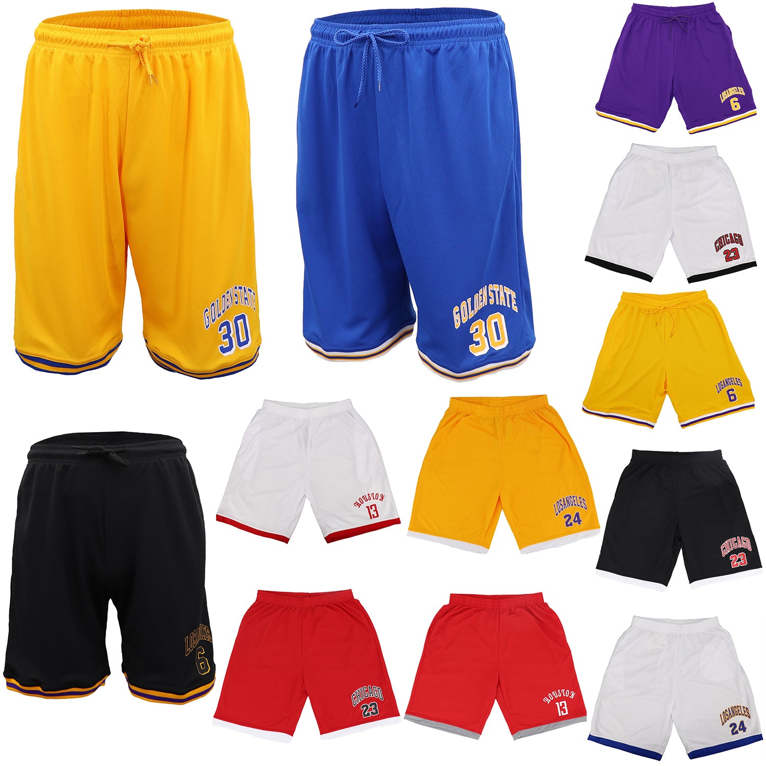 Men's Basketball Sports Shorts Gym Jogging Swim Board Boxing Sweat Casual Pants, White - Los Angeles 24, 2XL Secondary image