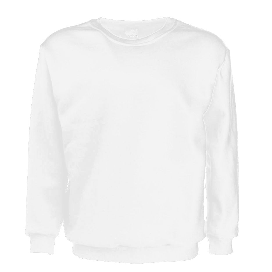 New Adult Unisex Plain Pullover Fleece Jumper Mens Long Sleeve Crew Neck Sweater, White, XL Main image