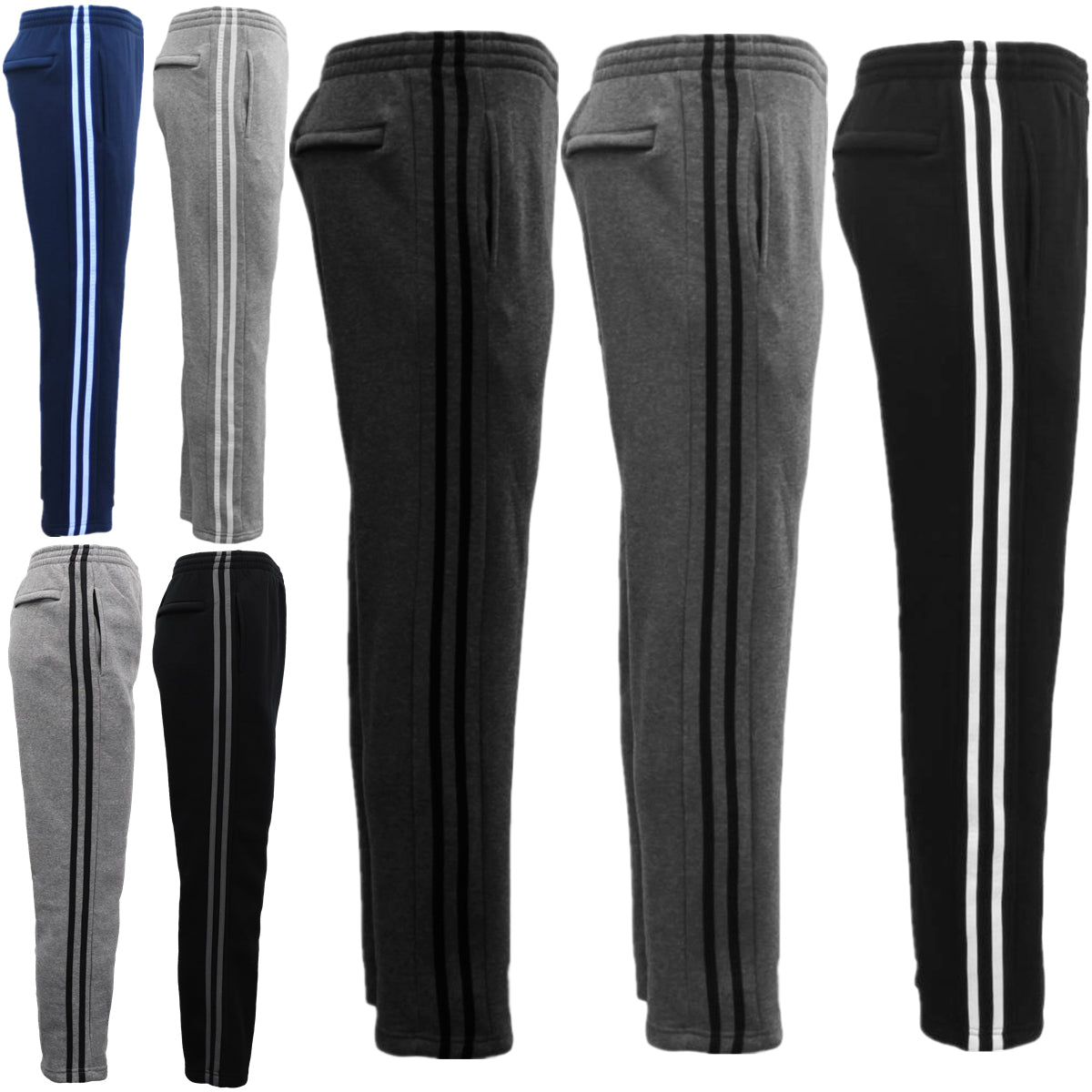 Men's Fleece Casual Sports Track Pants w Zip Pocket Striped Sweat Trousers S-6XL, Navy, 4XL Secondary image