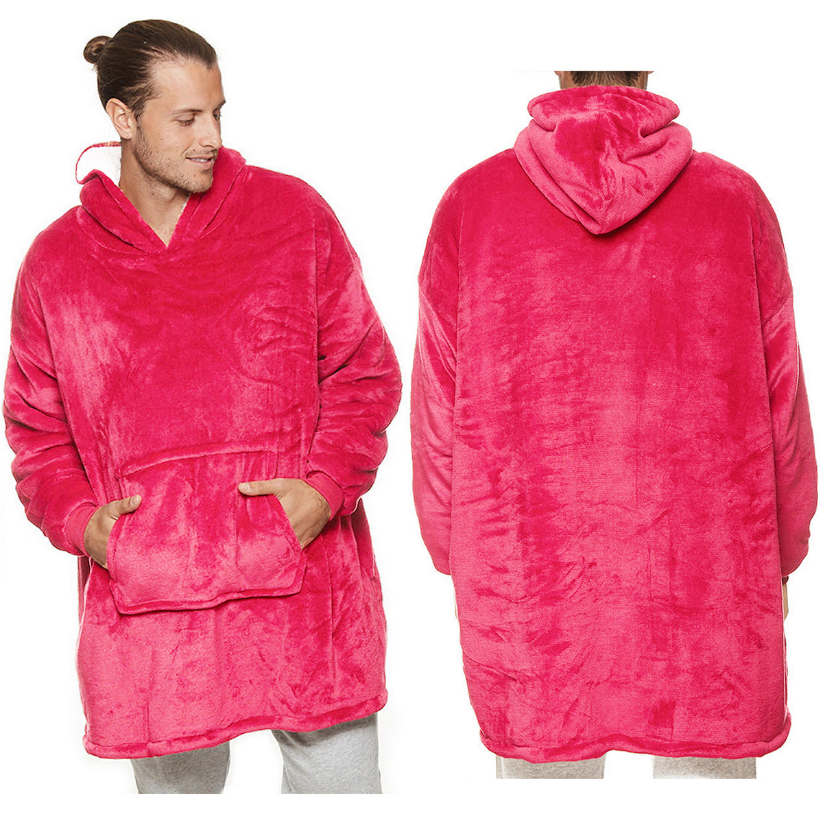 Oversized Soft Pullover Plain Hoodie Warm Fleece Blanket Plush Winter Sweatshirt, Hot Pink, Adult Main image