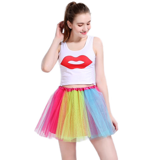 New Adults Tulle Tutu Skirt Dressup Party Costume Ballet Womens Girls Dance Wear, Rainbow_F, Adults Main image