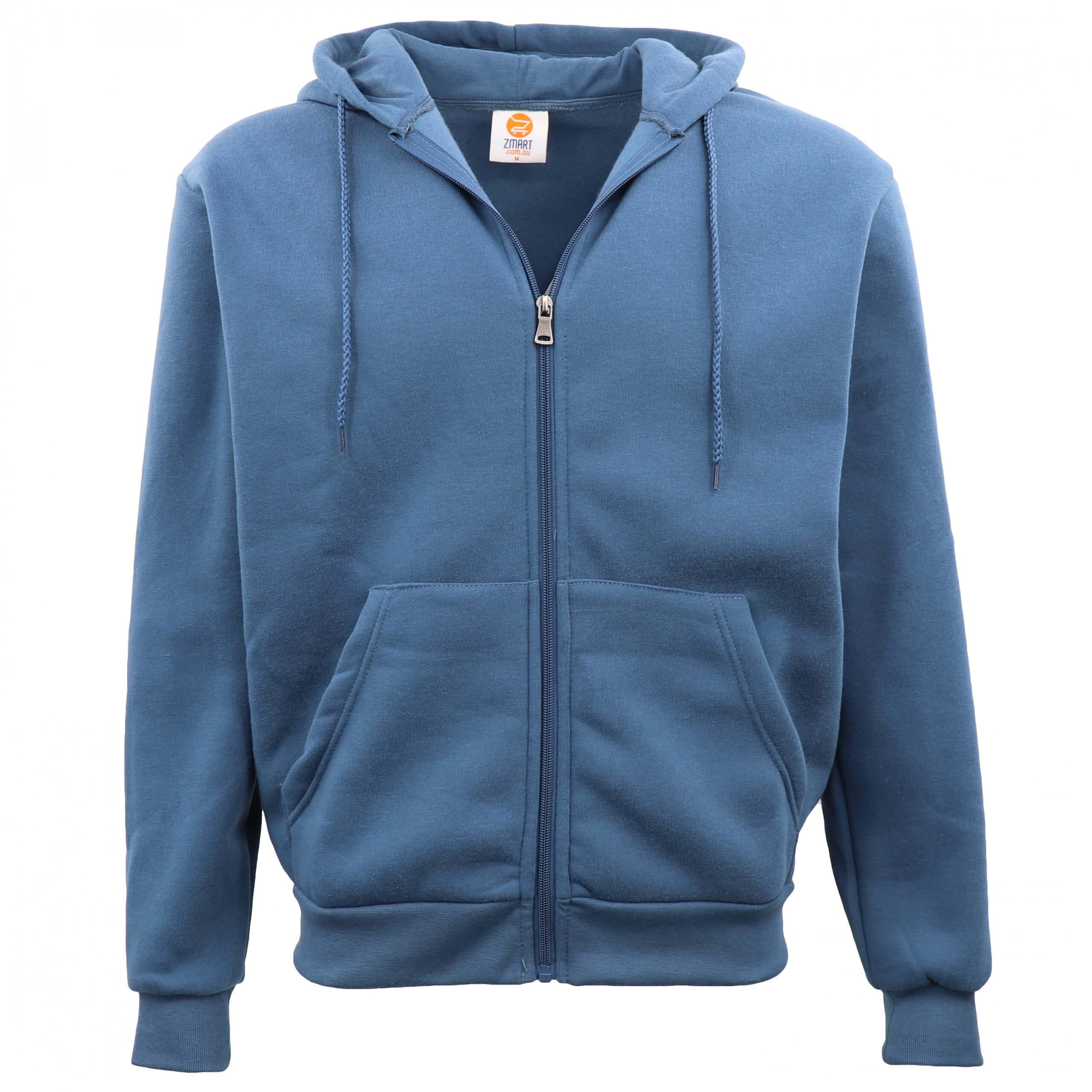 Adult Unisex Zip Plain Fleece Hoodie Hooded Jacket Mens Sweatshirt Jumper XS-8XL, Dusty Blue, XL Main image