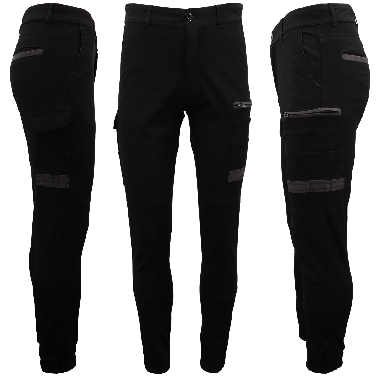 Men's Cargo Cotton Drill Work Pants UPF 50+ 13 Pockets Tradies Workwear Trousers, Black, 36 Main image