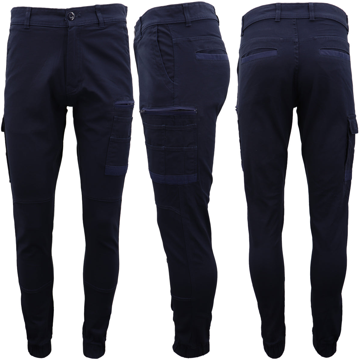 Men's Cargo Cotton Drill Work Pants UPF 50+ 13 Pockets Tradies Workwear Trousers, Navy, 32 Main image