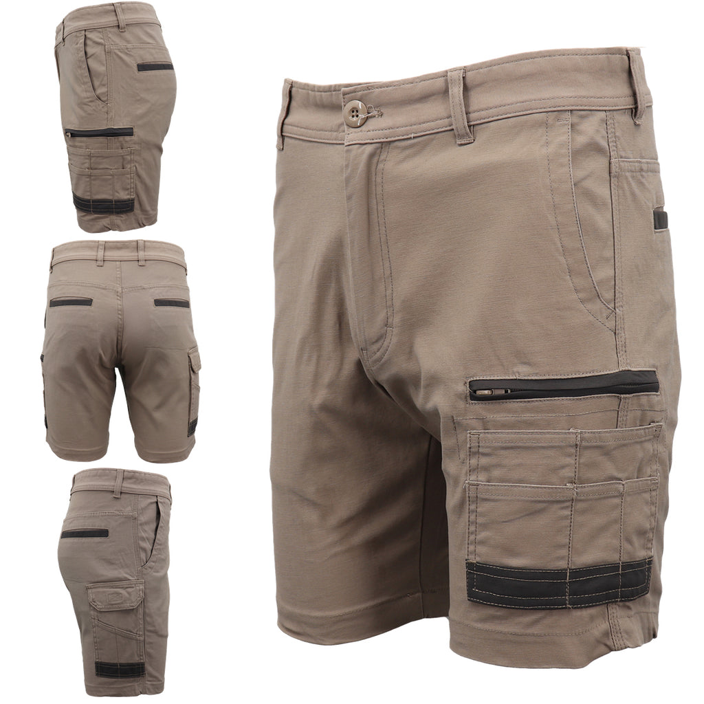 Mens Cargo Cotton Drill Work Shorts UPF 50+ 13 Pockets Tradies Workwear Trousers, Black, 30