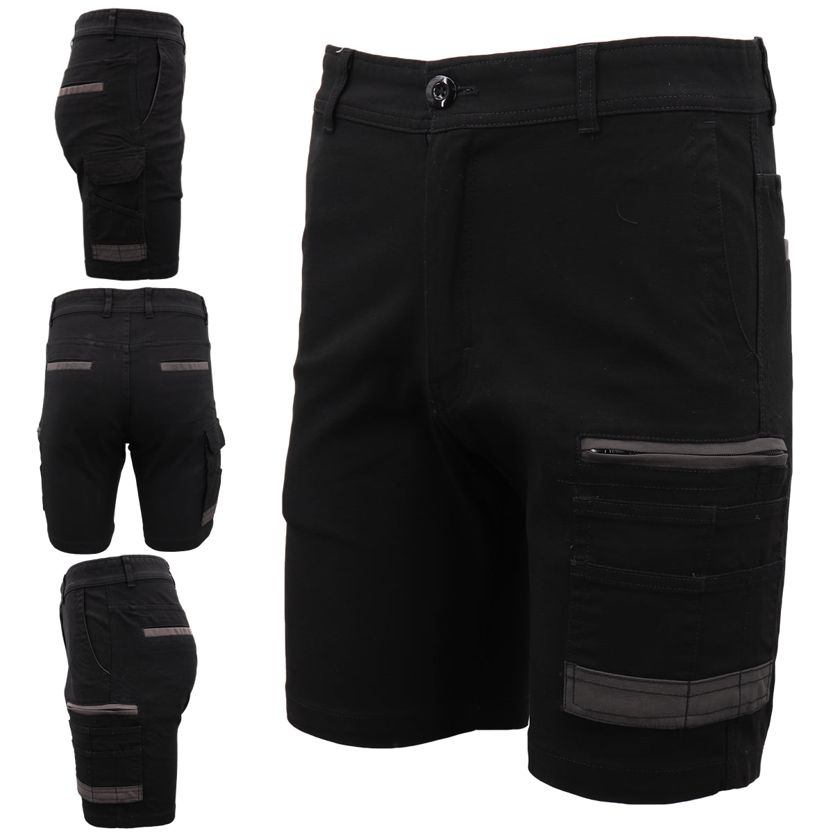 Mens Cargo Cotton Drill Work Shorts UPF 50+ 13 Pockets Tradies Workwear Trousers, Black, 38 Main image