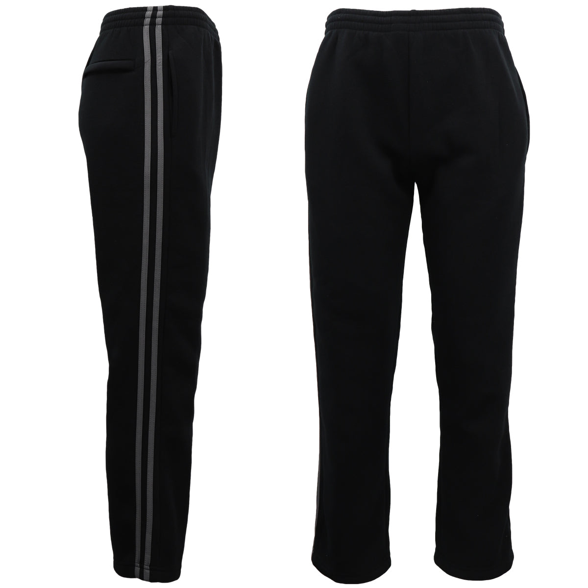 Men's Fleece Casual Sports Track Pants w Zip Pocket Striped Sweat Trousers S-6XL, Black w Grey Stripes, 6XL Main image