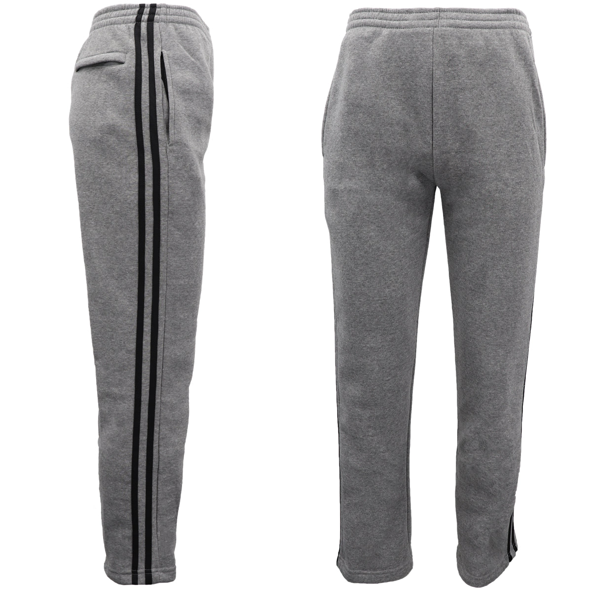 Men's Fleece Casual Sports Track Pants w Zip Pocket Striped Sweat Trousers S-6XL, Grey, 6XL Main image