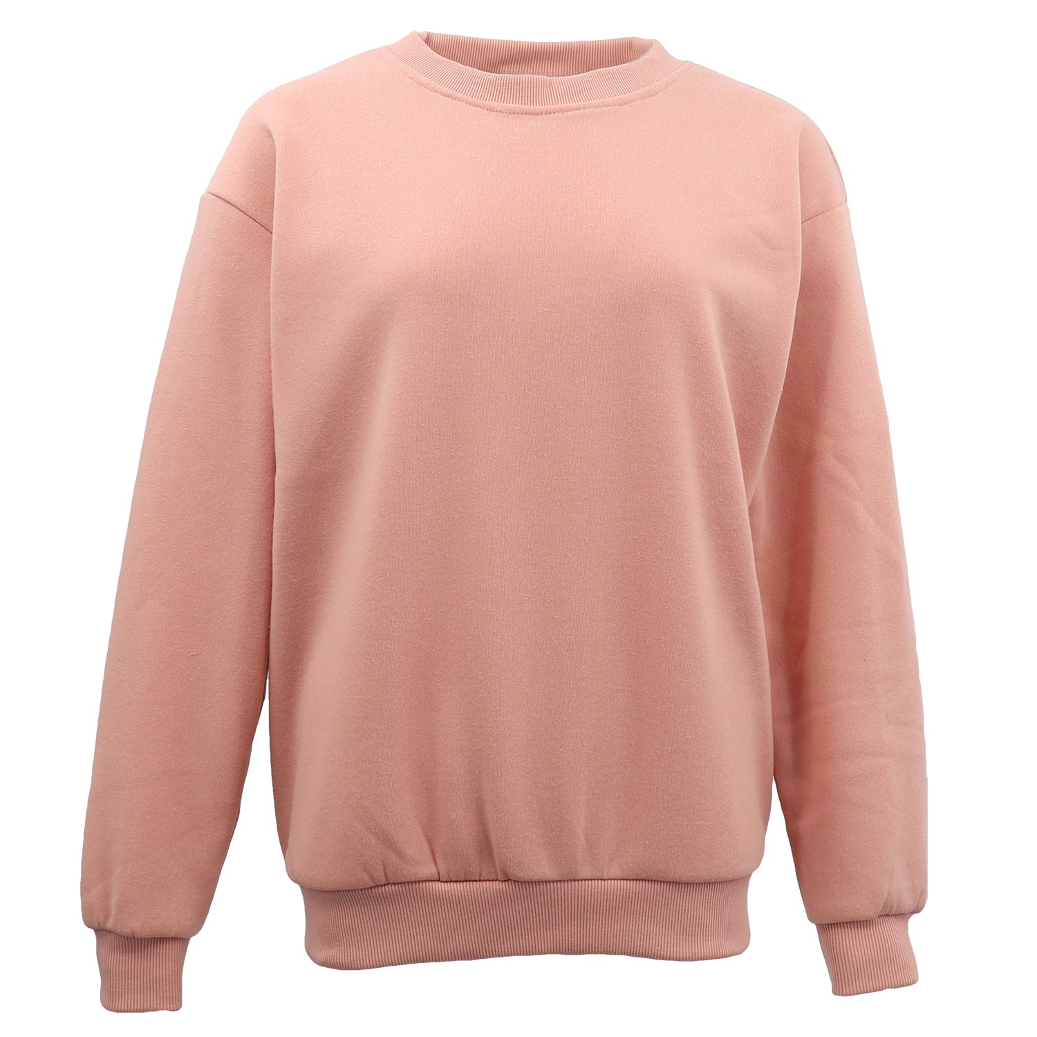 New Adult Unisex Plain Pullover Fleece Jumper Mens Long Sleeve Crew Neck Sweater, Wash Pink, S Main image