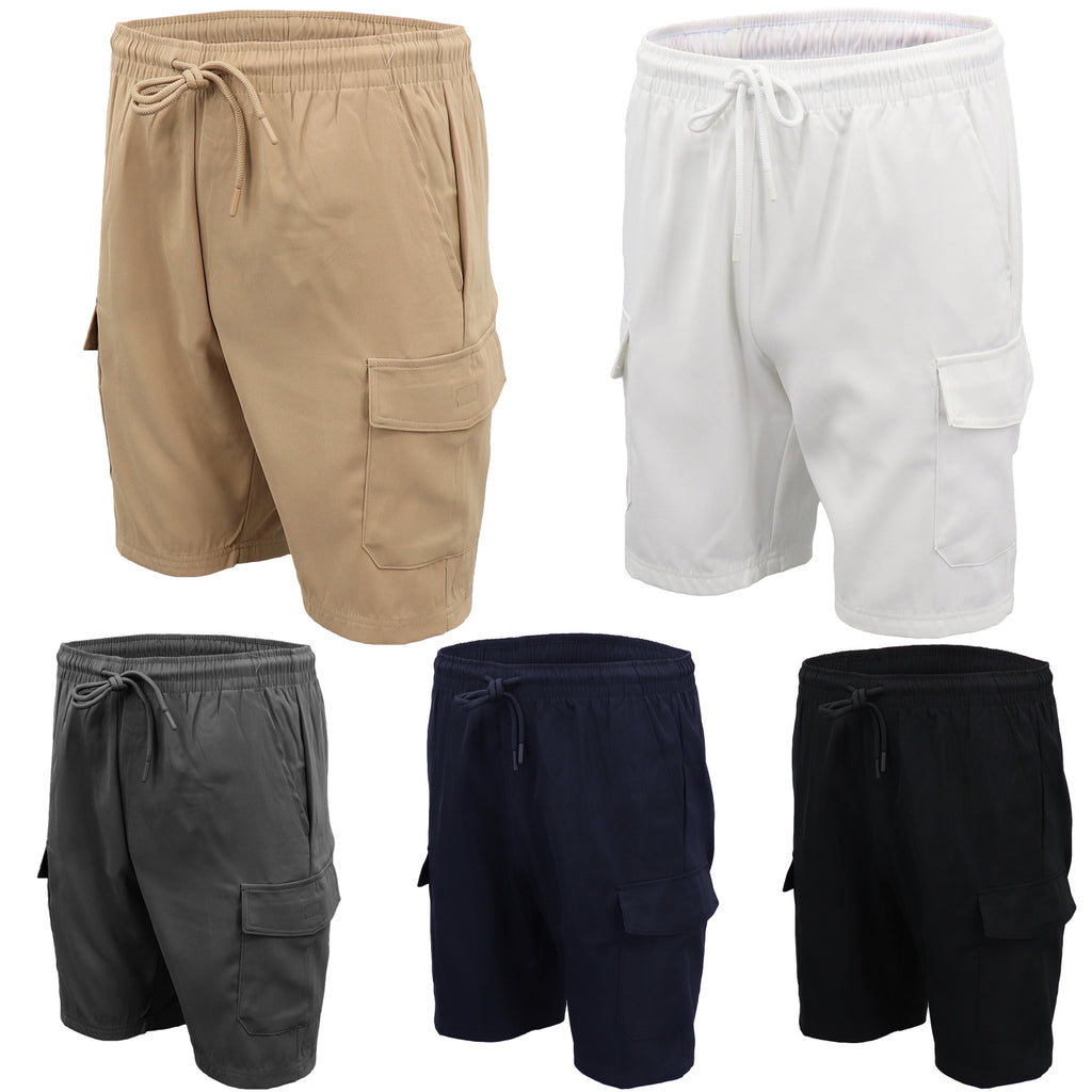 Men's Cargo Shorts 4 Pockets Cascual Work Trousers Active Pants Elastic Waist, Black, S