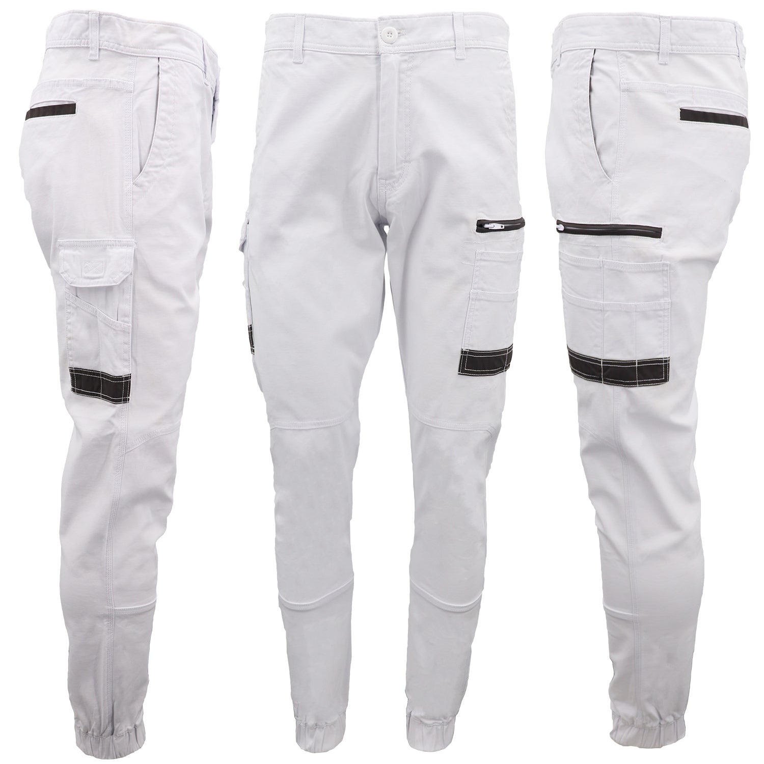 Men's Cargo Cotton Drill Work Pants UPF 50+ 13 Pockets Tradies Workwear Trousers, White, 36 Main image