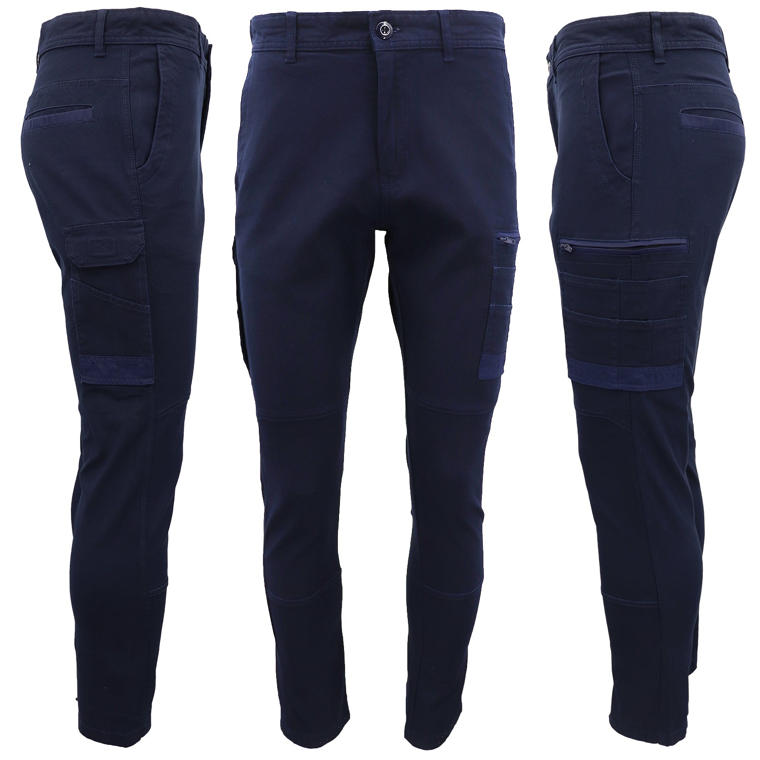 Men's Cotton Drill Cargo Work Pants UPF 50+ 13 Pockets Tradies Workwear Trousers, Navy, 36 Secondary image