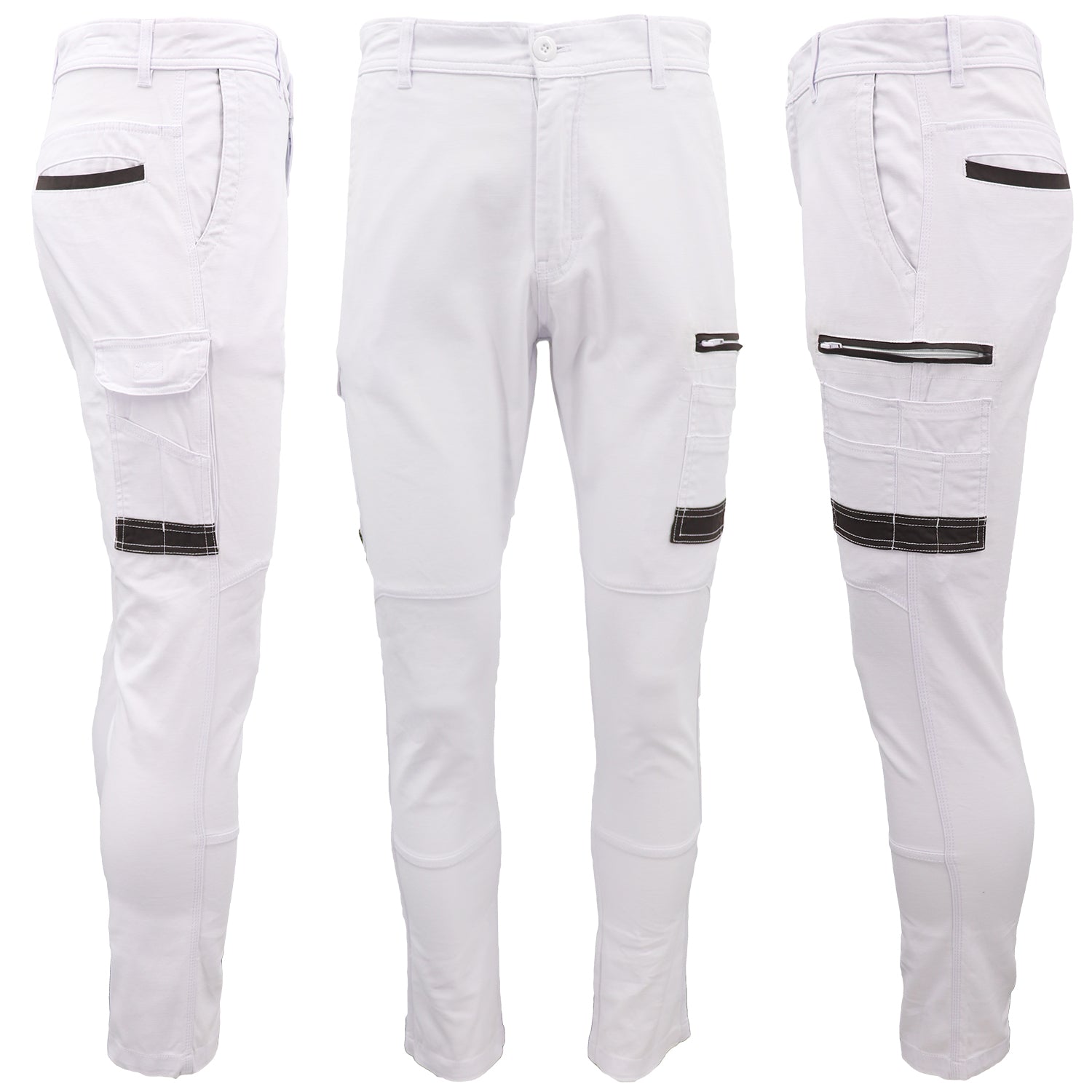 Men's Cotton Drill Cargo Work Pants UPF 50+ 13 Pockets Tradies Workwear Trousers, White, 38 Main image