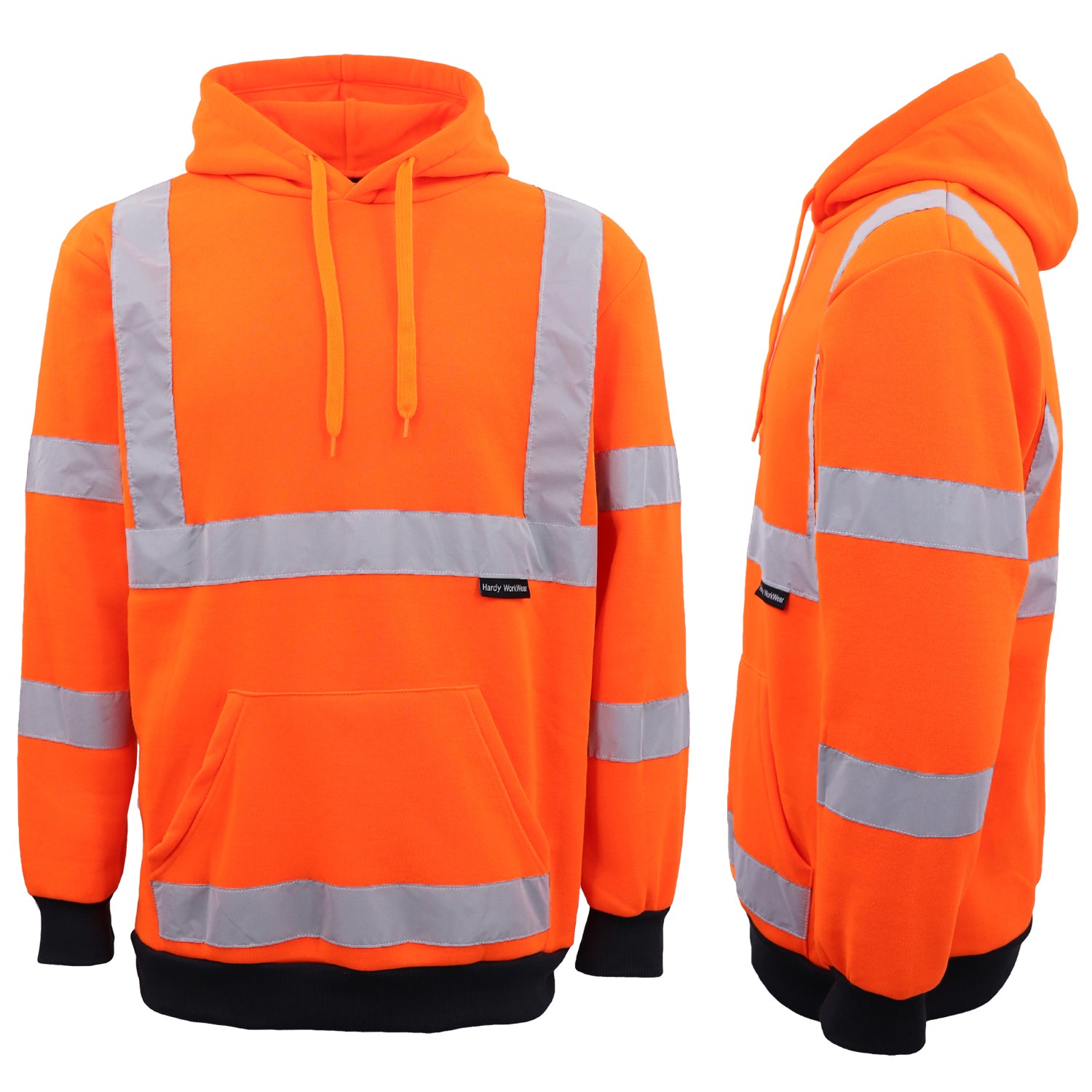 HI VIS Hooded Safety Jumper Hoodie Sweatshirt Tradie Workwear Fleece Jacket Coat, Fluro Orange, L Main image