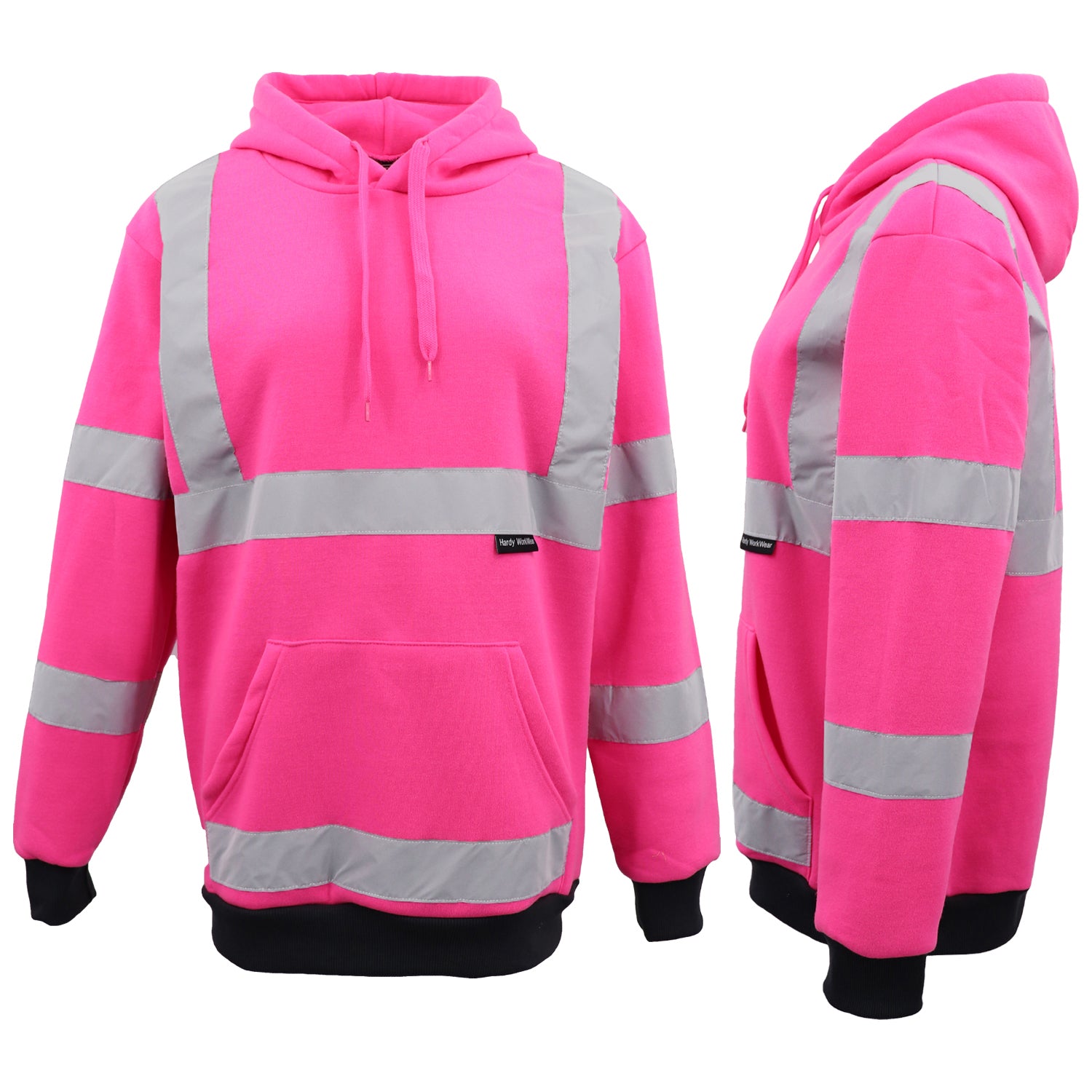 HI VIS Hooded Safety Jumper Hoodie Sweatshirt Tradie Workwear Fleece Jacket Coat, Fluro Pink, 3XL Main image
