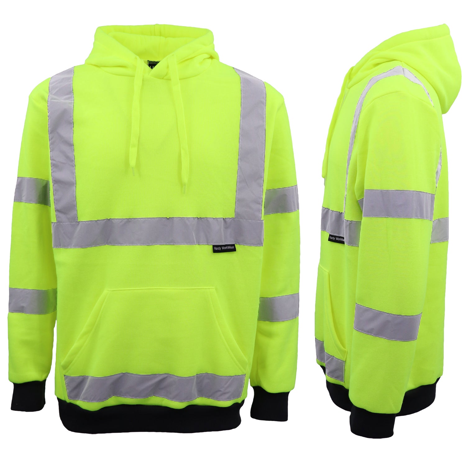 HI VIS Hooded Safety Jumper Hoodie Sweatshirt Tradie Workwear Fleece Jacket Coat, Fluro Yellow, XS Main image