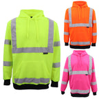 HI VIS Hooded Safety Jumper Hoodie Sweatshirt Tradie Workwear Fleece Jacket Coat, Fluro Yellow, XS