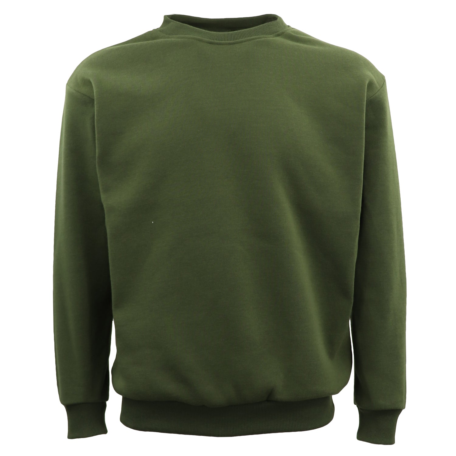 New Adult Unisex Plain Pullover Fleece Jumper Mens Long Sleeve Crew Neck Sweater, Olive, S Main image