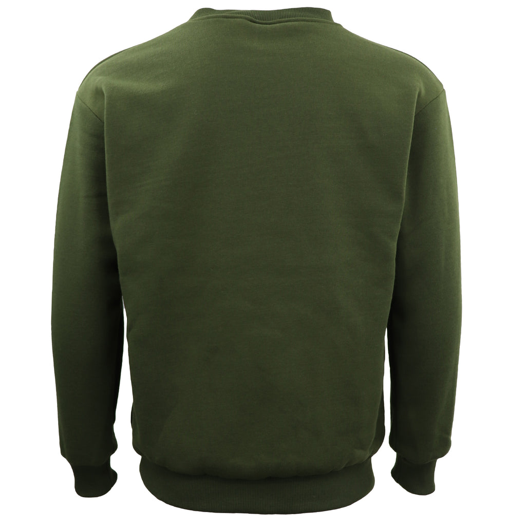 New Adult Unisex Plain Pullover Fleece Jumper Mens Long Sleeve Crew Neck Sweater, Olive, M