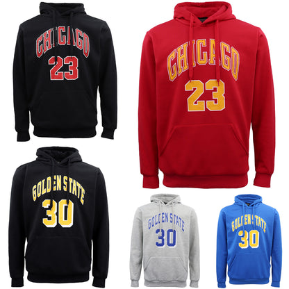 Men's Fleece Pullover Hoodie Jacket Sports Jumper Jersey Chicago Golden State, Red - Chicago 23, L