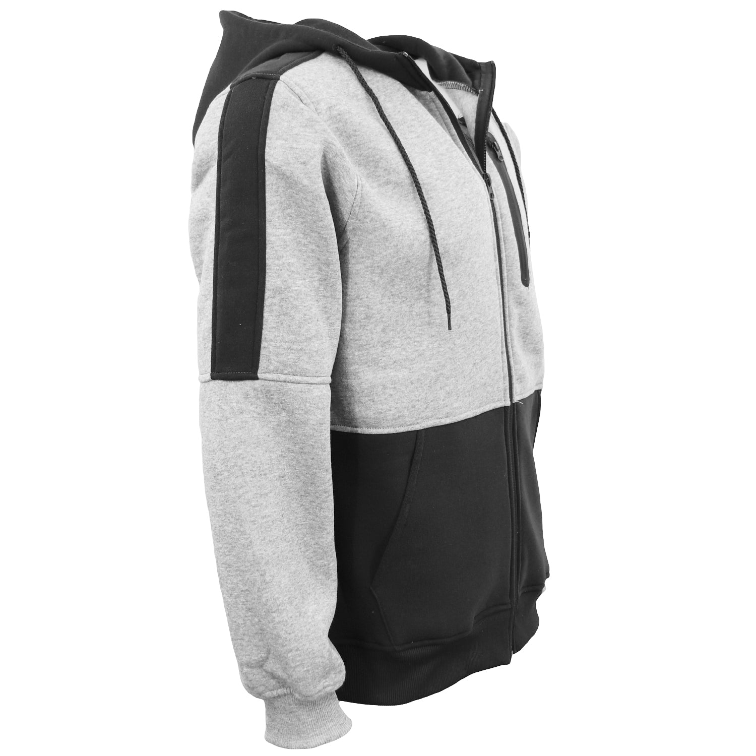 Men's Adult Full Zip Hoodie Jumper Active Two-Tone Jacket Coat Sports Zip Pocket, Black, 2XL Secondary image