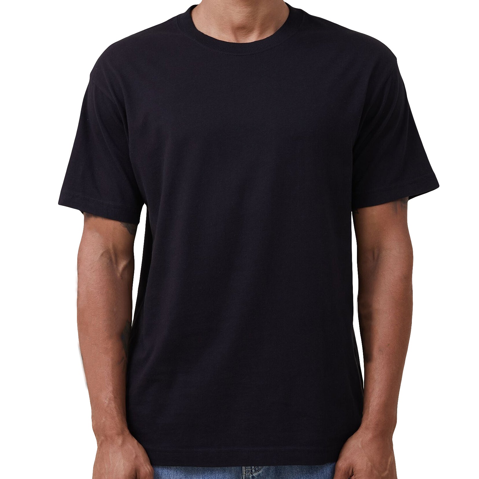 Adult 100% Cotton T-Shirt Unisex Men's Basic Plain Blank Crew Tee Tops Shirts, Black, L Main image