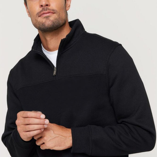 New Men's Unisex Adult Half-Zip Fleece Jumper Pullover Stand Collar Jacket Shirt, Black, M Secondary image