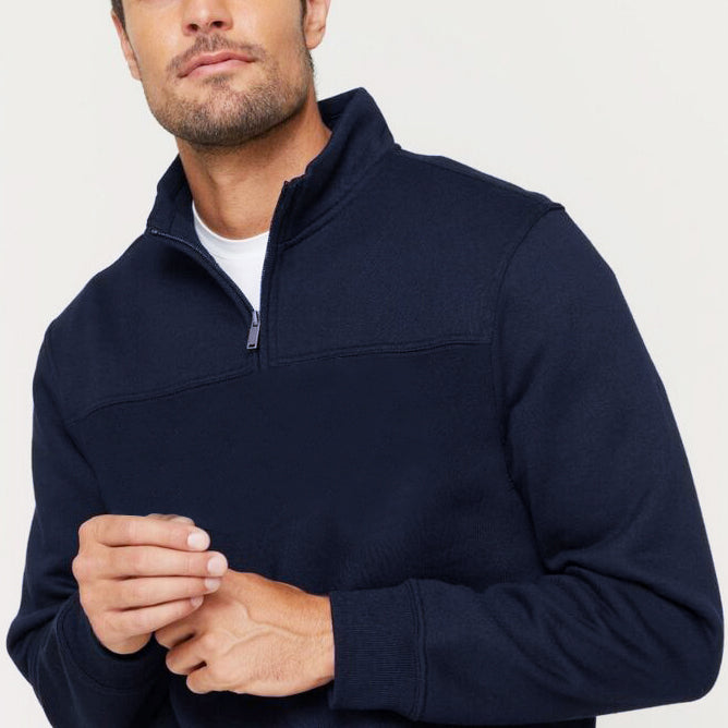 New Men's Unisex Adult Half-Zip Fleece Jumper Pullover Stand Collar Jacket Shirt, Navy, XS Secondary image