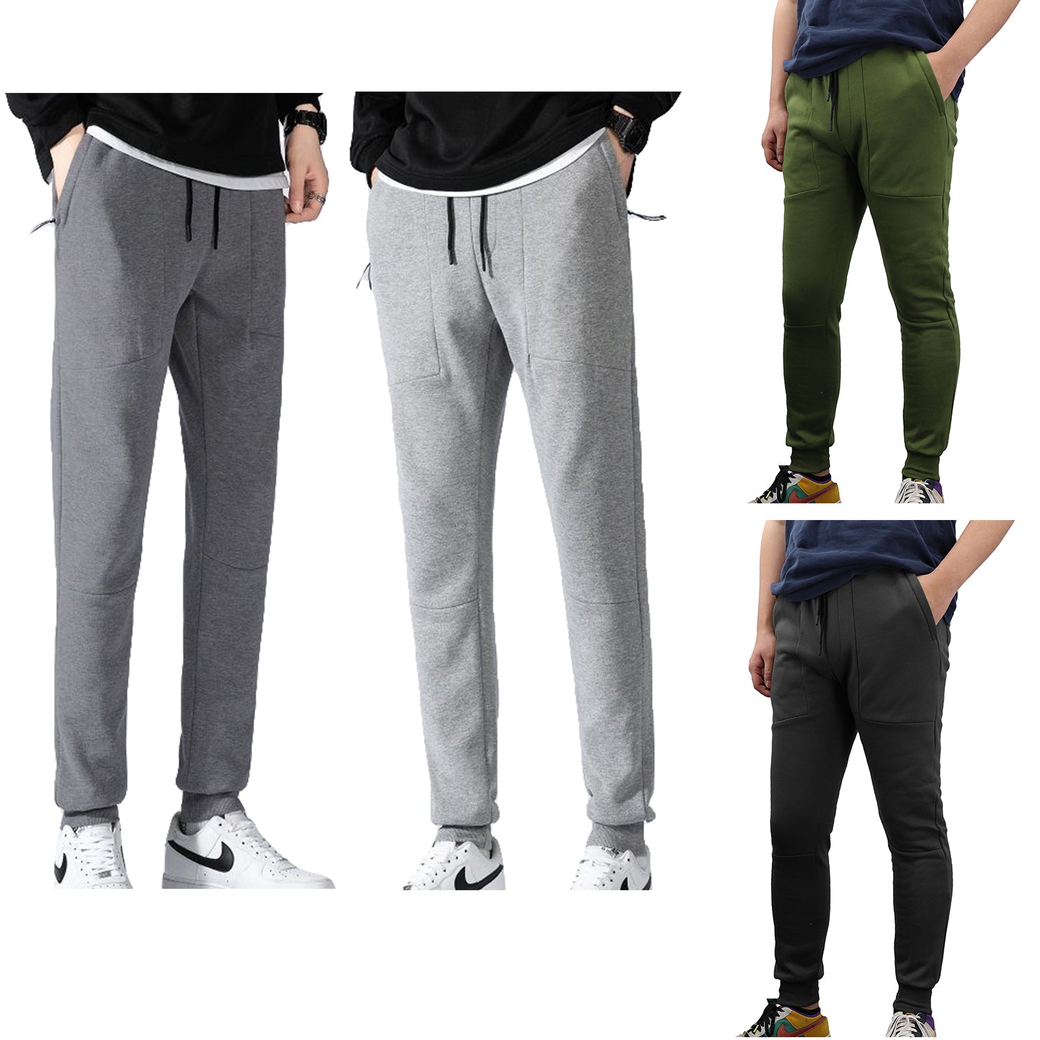 Men's Fleece Slim Trackpant Sport Joggers w Zipped Pockets Gym Casucal Trousers, Olive, M Secondary image
