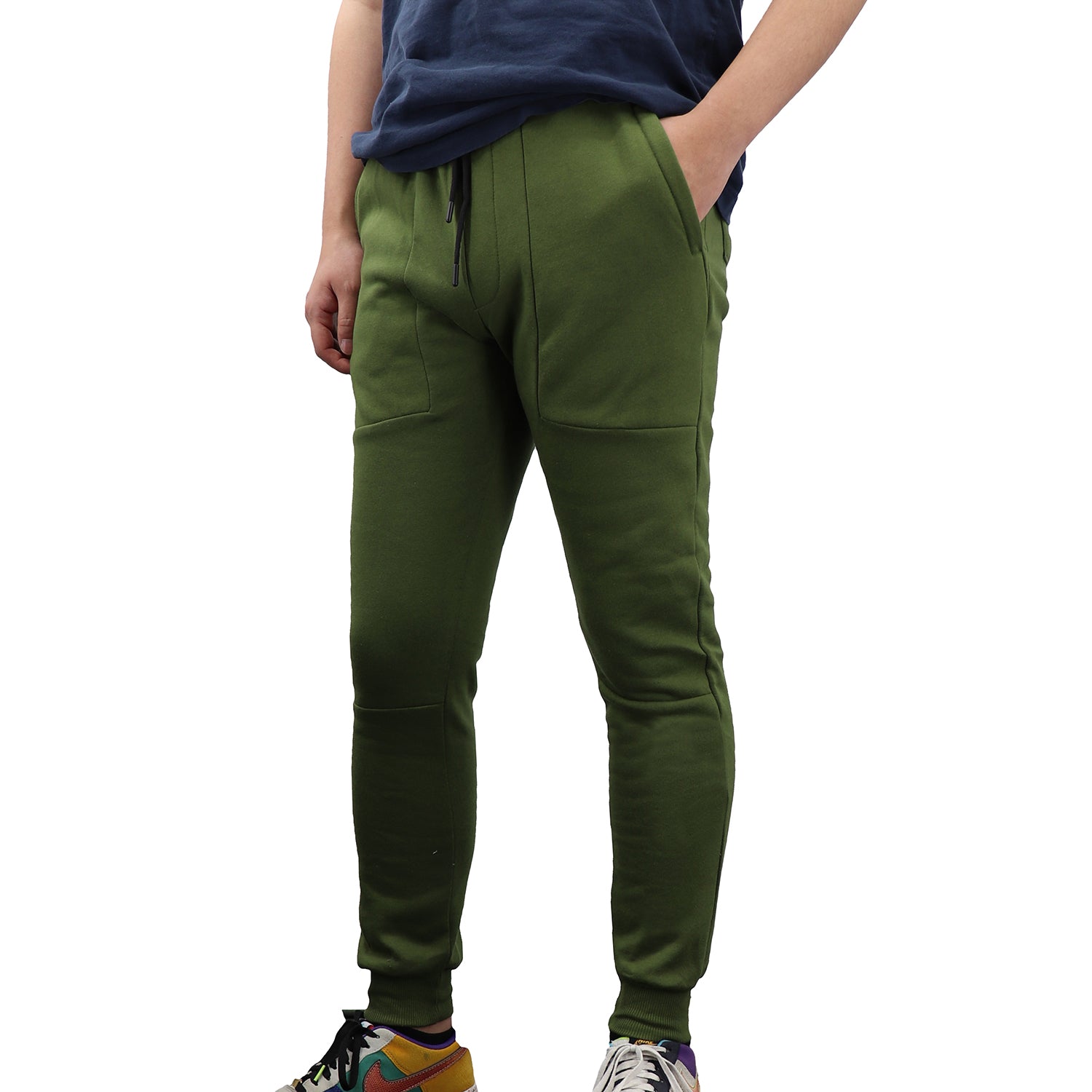 Men's Fleece Slim Trackpant Sport Joggers w Zipped Pockets Gym Casucal Trousers, Olive, XL Main image