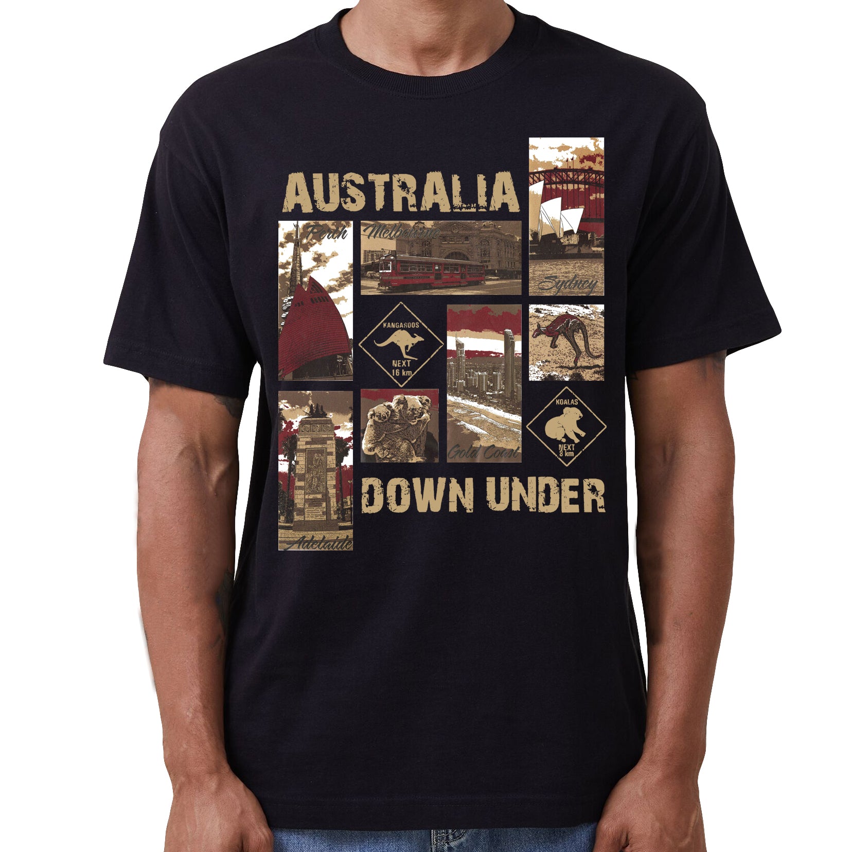 100% Cotton Australia Down Under Souvenir T-Shirt Unisex Adult Iconic Tee Top, Black, XL Main image