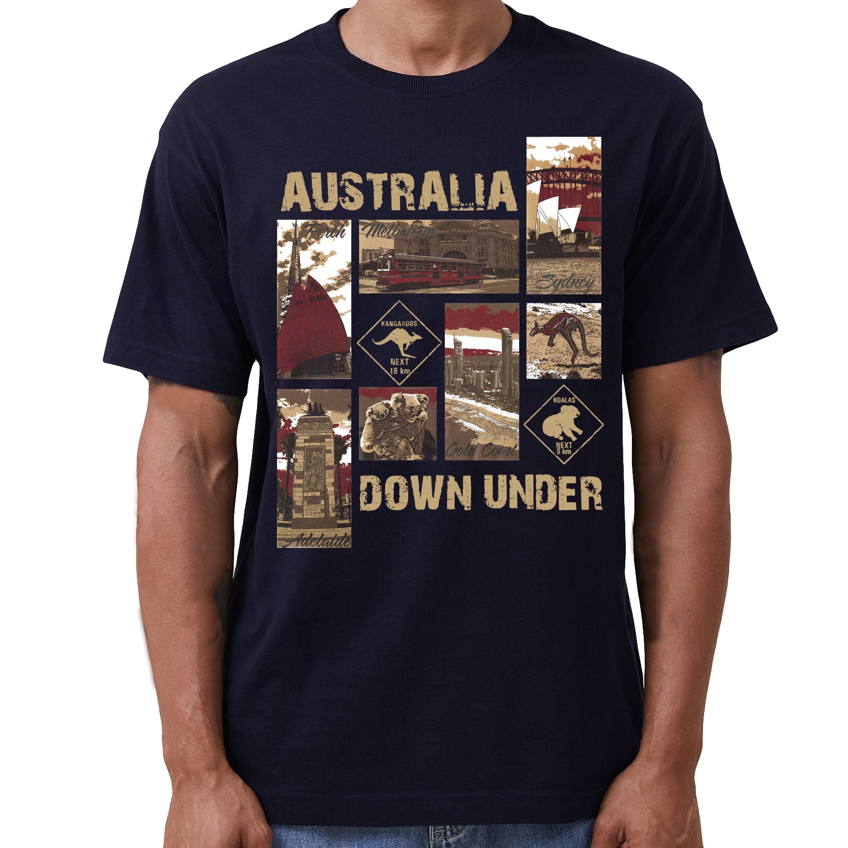 100% Cotton Australia Down Under Souvenir T-Shirt Unisex Adult Iconic Tee Top, Navy, 2XL Main image