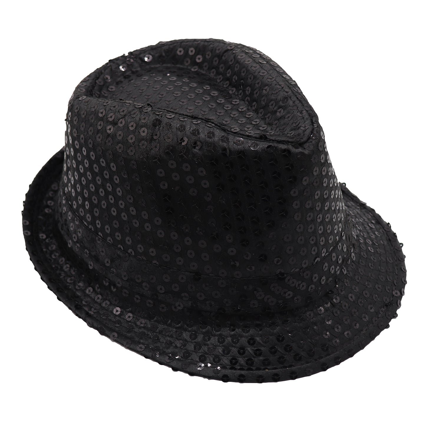 Adults Kids Unisex Sequin Fedora Hat Dance Cap Solid Jazz Party Glitter Costume, Black Main image