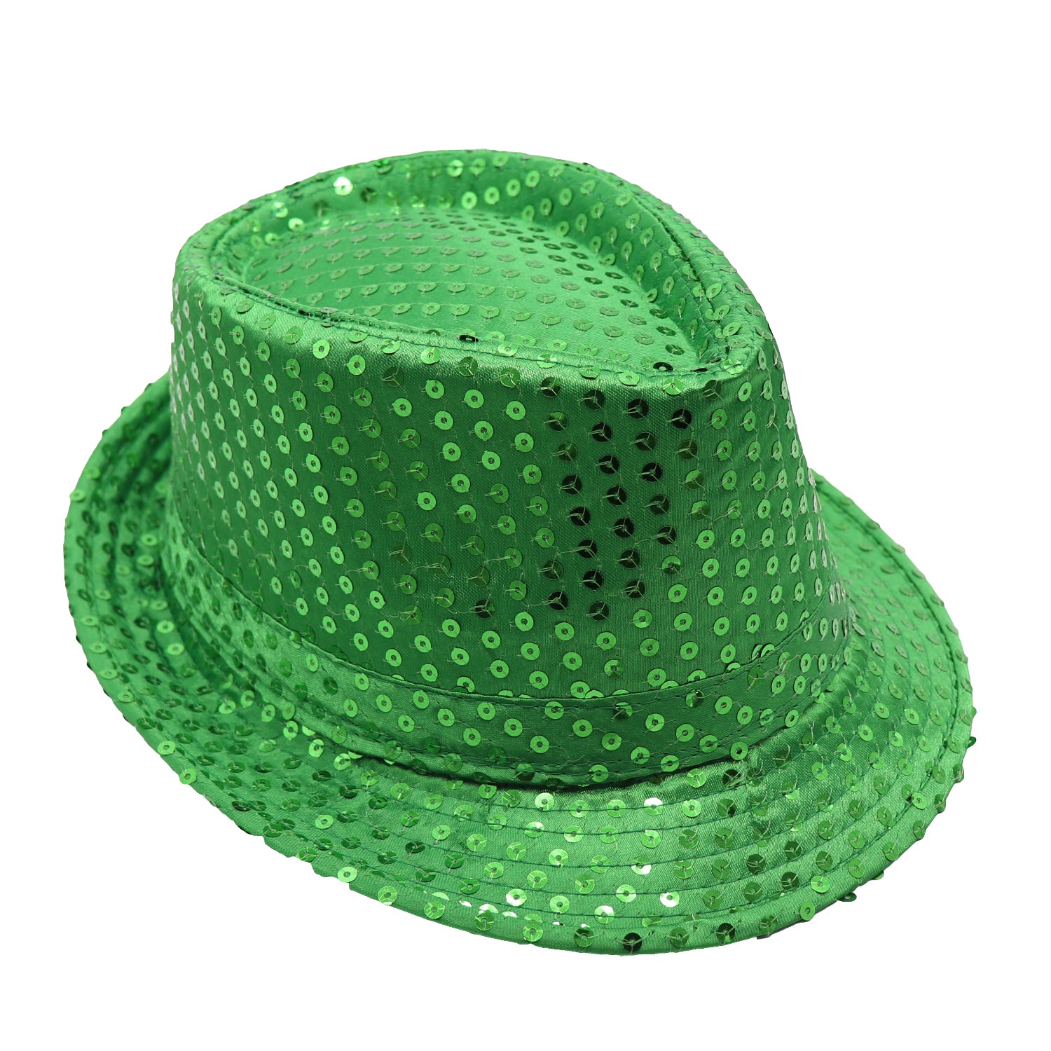 Adults Kids Unisex Sequin Fedora Hat Dance Cap Solid Jazz Party Glitter Costume, Green Main image
