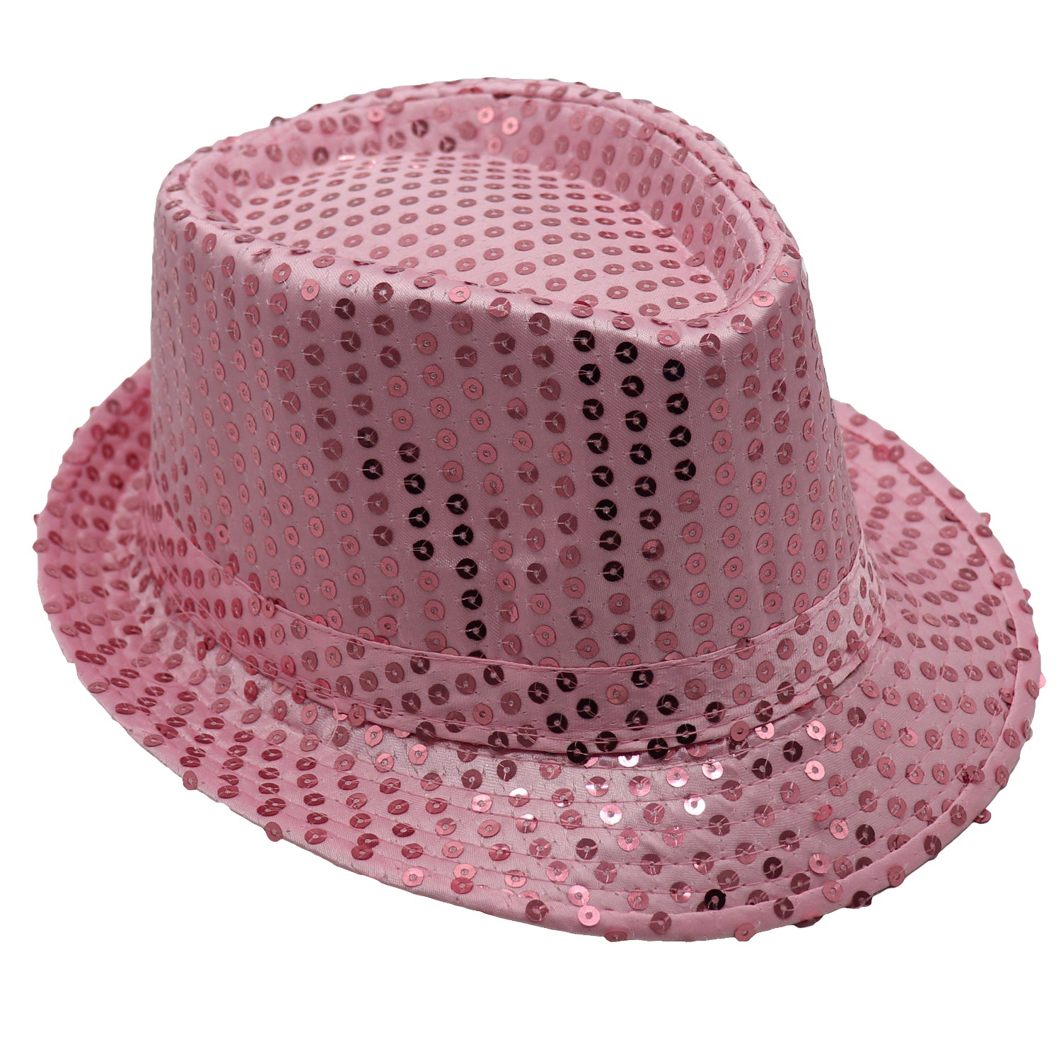 Adults Kids Unisex Sequin Fedora Hat Dance Cap Solid Jazz Party Glitter Costume, Pink Main image