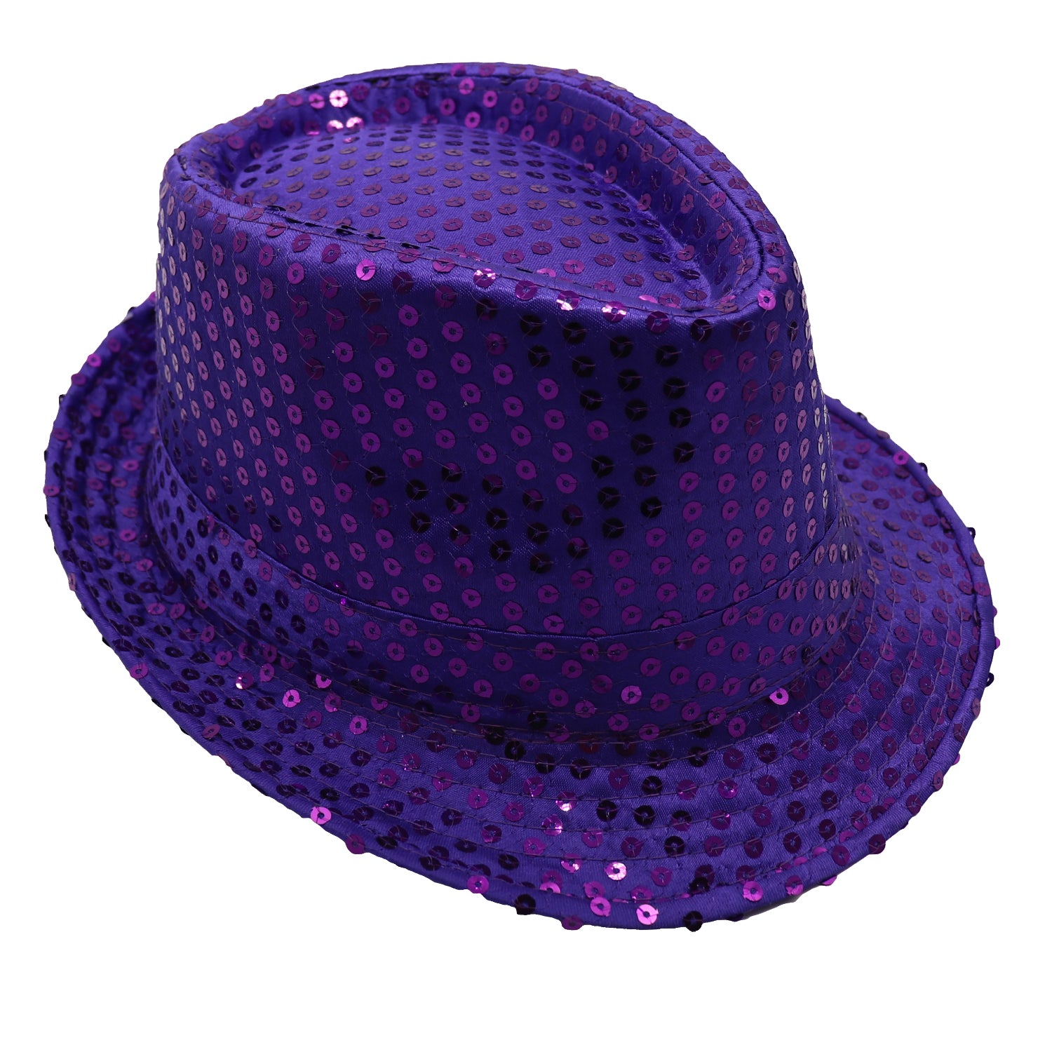 Adults Kids Unisex Sequin Fedora Hat Dance Cap Solid Jazz Party Glitter Costume, Purple Main image