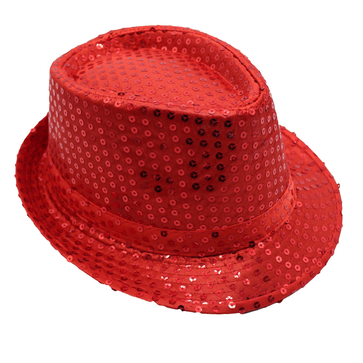 Adults Kids Unisex Sequin Fedora Hat Dance Cap Solid Jazz Party Glitter Costume, Red Main image