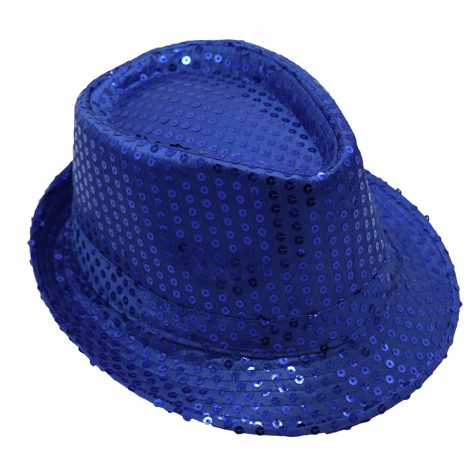 Adults Kids Unisex Sequin Fedora Hat Dance Cap Solid Jazz Party Glitter Costume, Royal Blue Main image