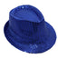 Adults Kids Unisex Sequin Fedora Hat Dance Cap Solid Jazz Party Glitter Costume, Royal Blue