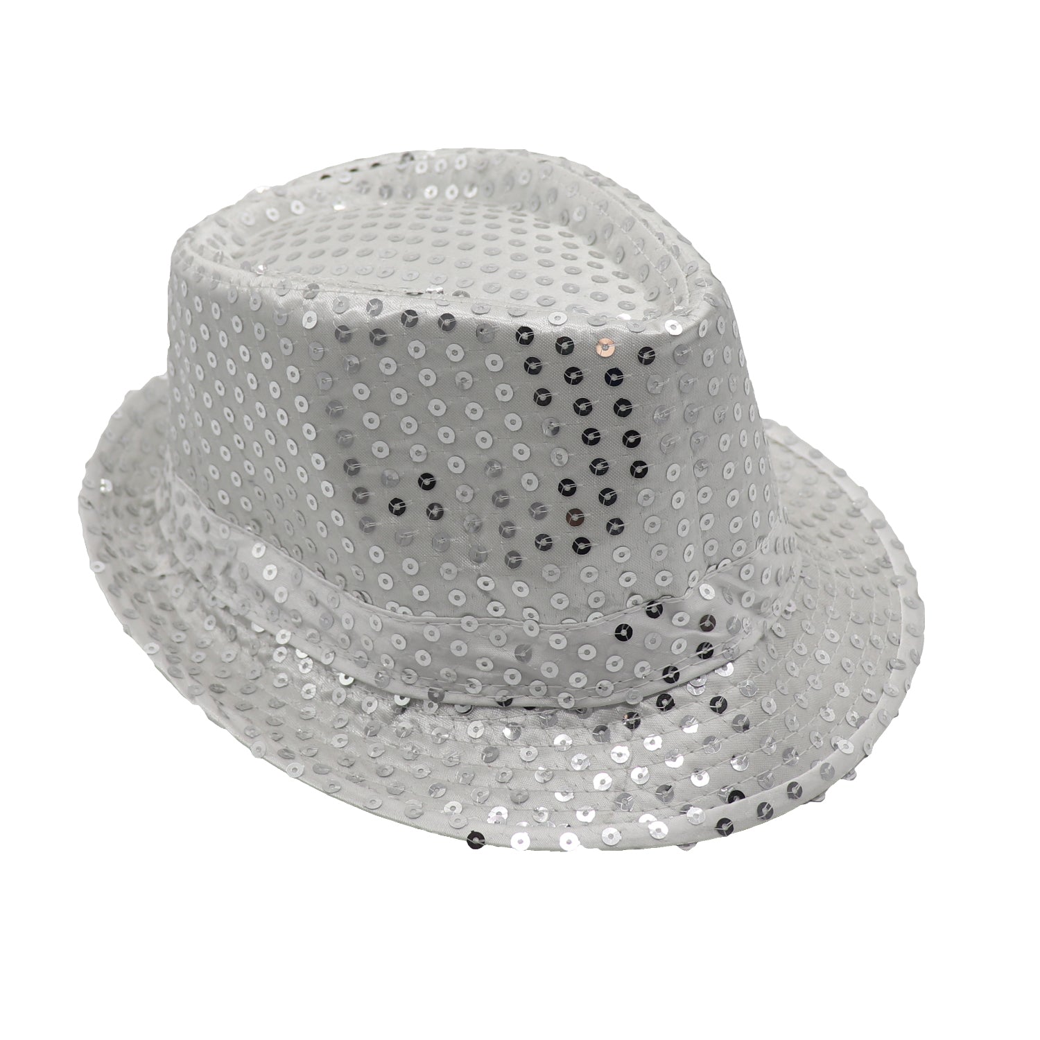 Adults Kids Unisex Sequin Fedora Hat Dance Cap Solid Jazz Party Glitter Costume, Silver Main image