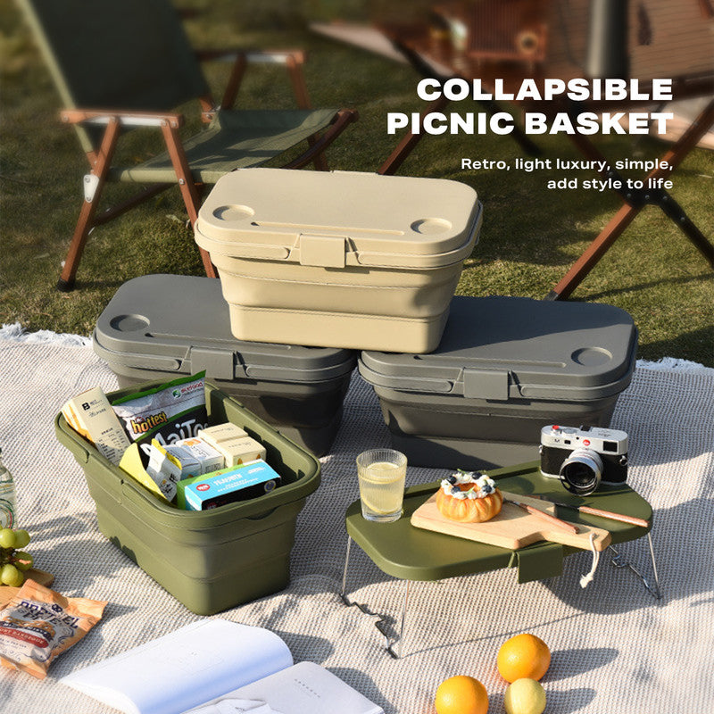 2IN1 Portable Folding Picnic Basket Tour Storage Baskets Outdoor Basket With Lid Secondary image