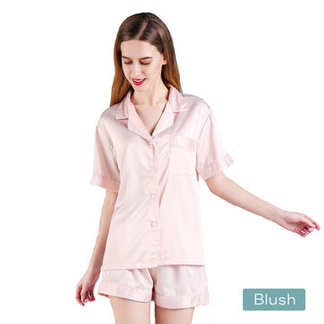 2pc satin short women pajamas set large blush Main image