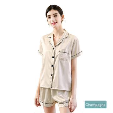2pc satin short women pajamas set large champagne Main image