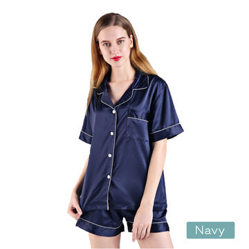 2pc satin short women pajamas set large navy Main image
