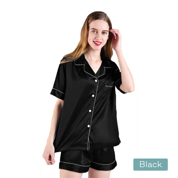 2pc satin short women pajamas set small black Main image