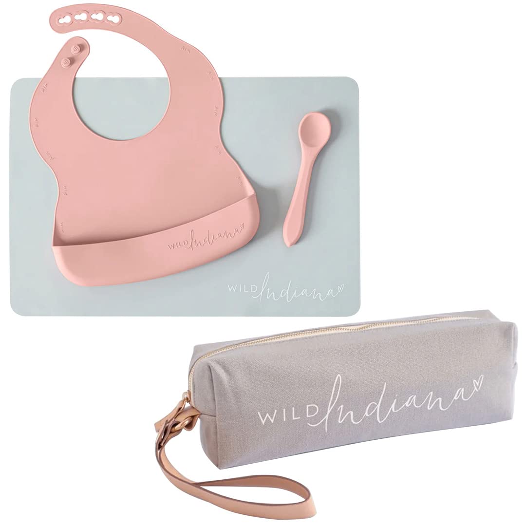 LIFEBEA WILD INDIANA Eating-out Comfy Silicone Baby Bib set for babies & Toddlers(10-72 Months) Waterproof baby fedding including Waterproof carry case (Blush) Main image