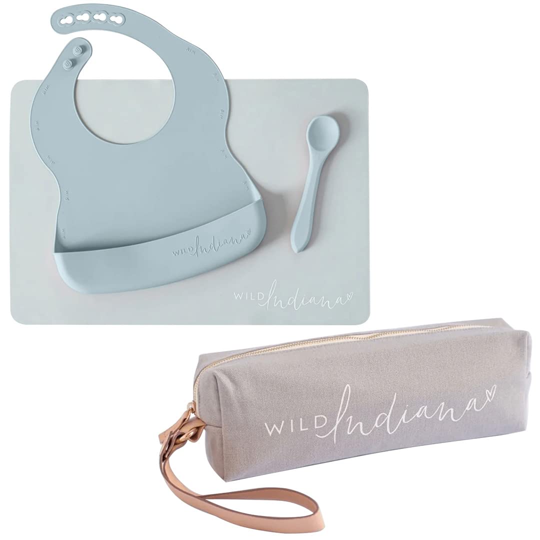 LIFEBEA WILD INDIANA Eating-out Comfy Silicone Baby Bib set for babies & Toddlers(10-72 Months) Waterproof baby fedding including Waterproof carry case (Duck Egg Blue) Main image